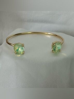 Gold Open Cuff Bracelet with Mint Green Stones